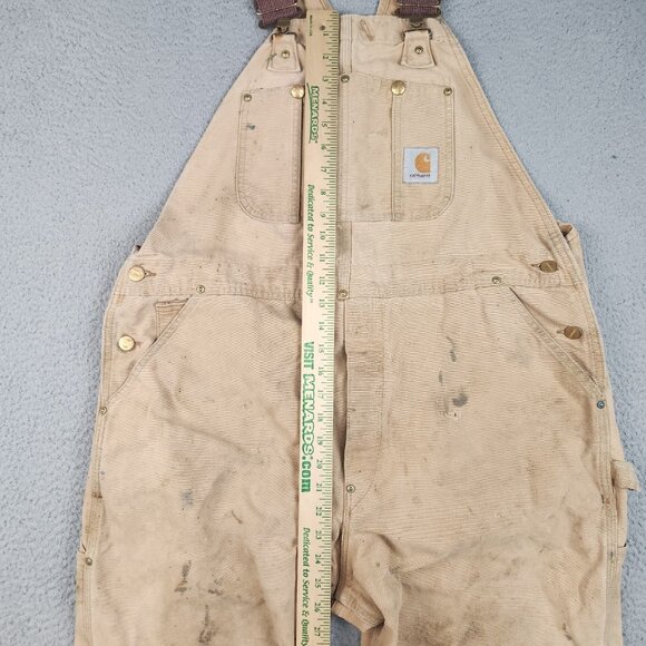 Vtg Carhartt Double Knee Bib Overalls Mens 40 Unlined Canvas 90's Work Distress - Picture 9 of 16